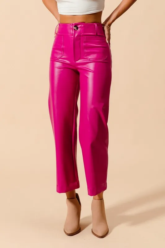 Mid-Rise Hot Pink Faux Leather Pants