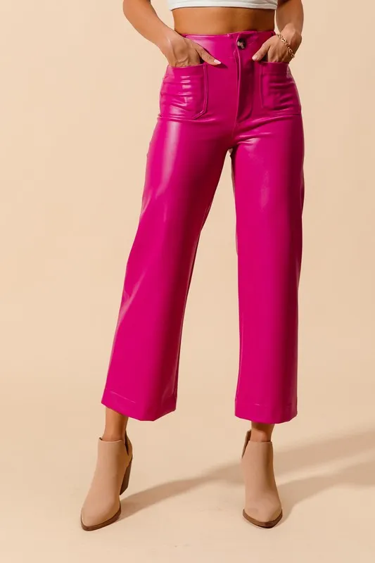 Mid-Rise Hot Pink Faux Leather Pants