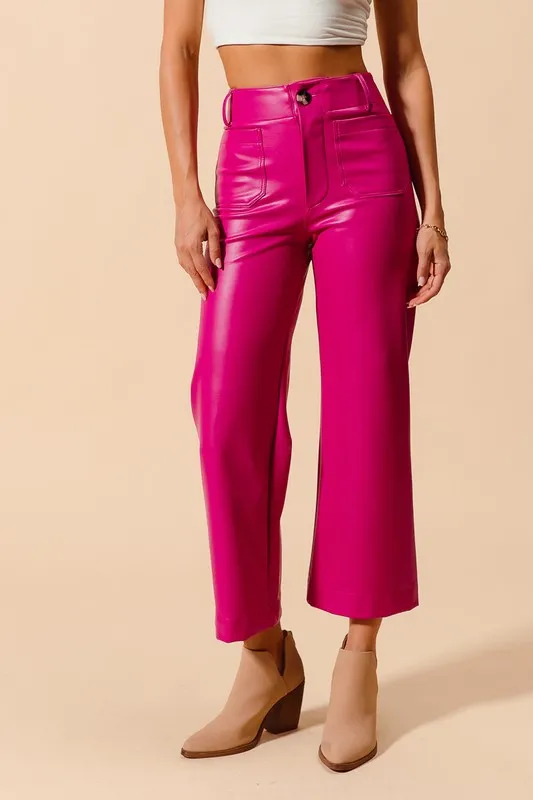 Mid-Rise Hot Pink Faux Leather Pants