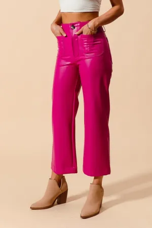 Mid-Rise Hot Pink Faux Leather Pants