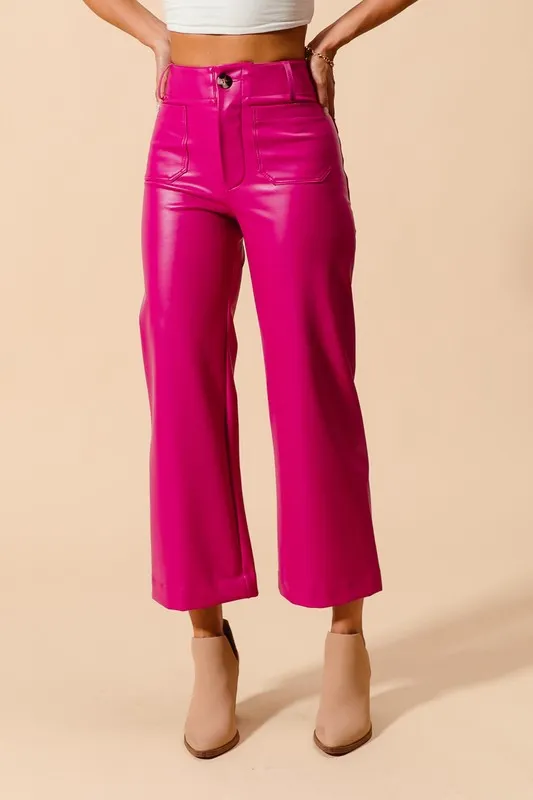 Mid-Rise Hot Pink Faux Leather Pants