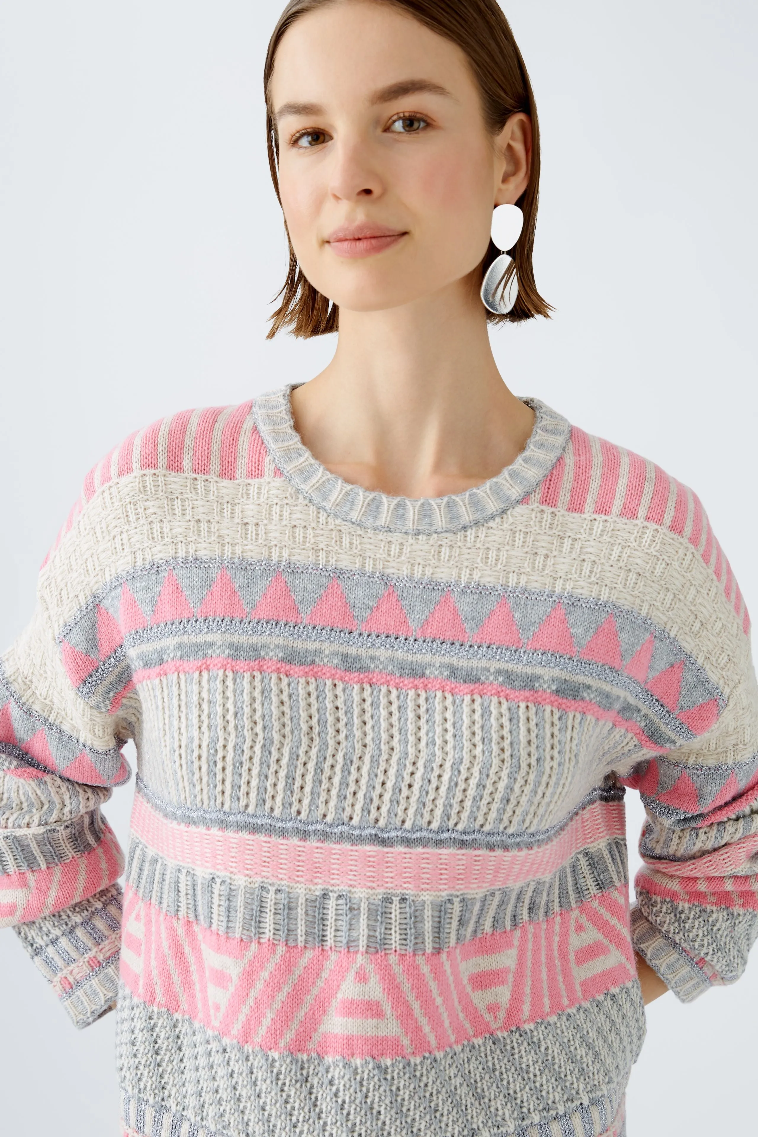 Oui Pink/Cream Aztec Print Jumper