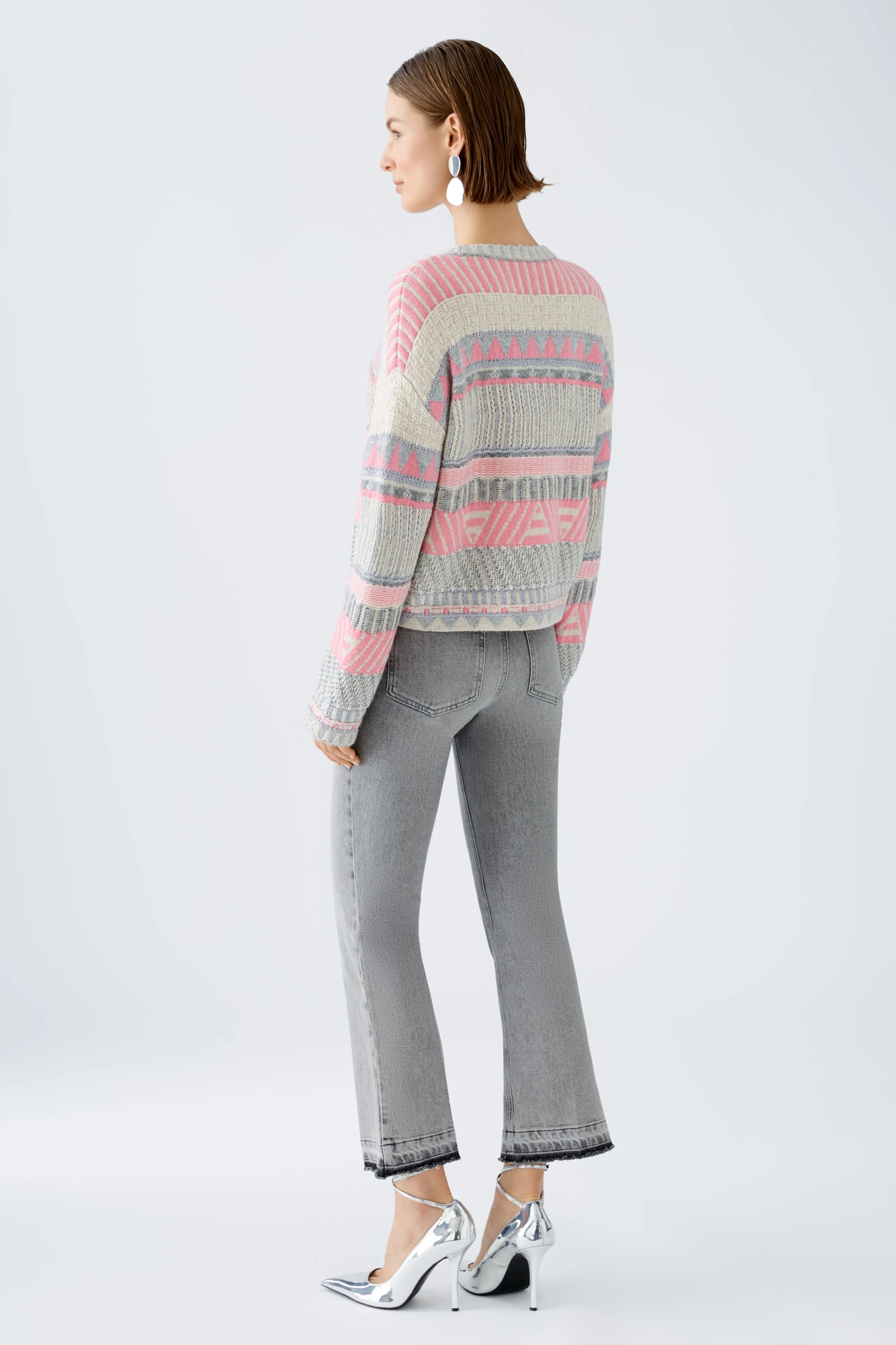 Oui Pink/Cream Aztec Print Jumper