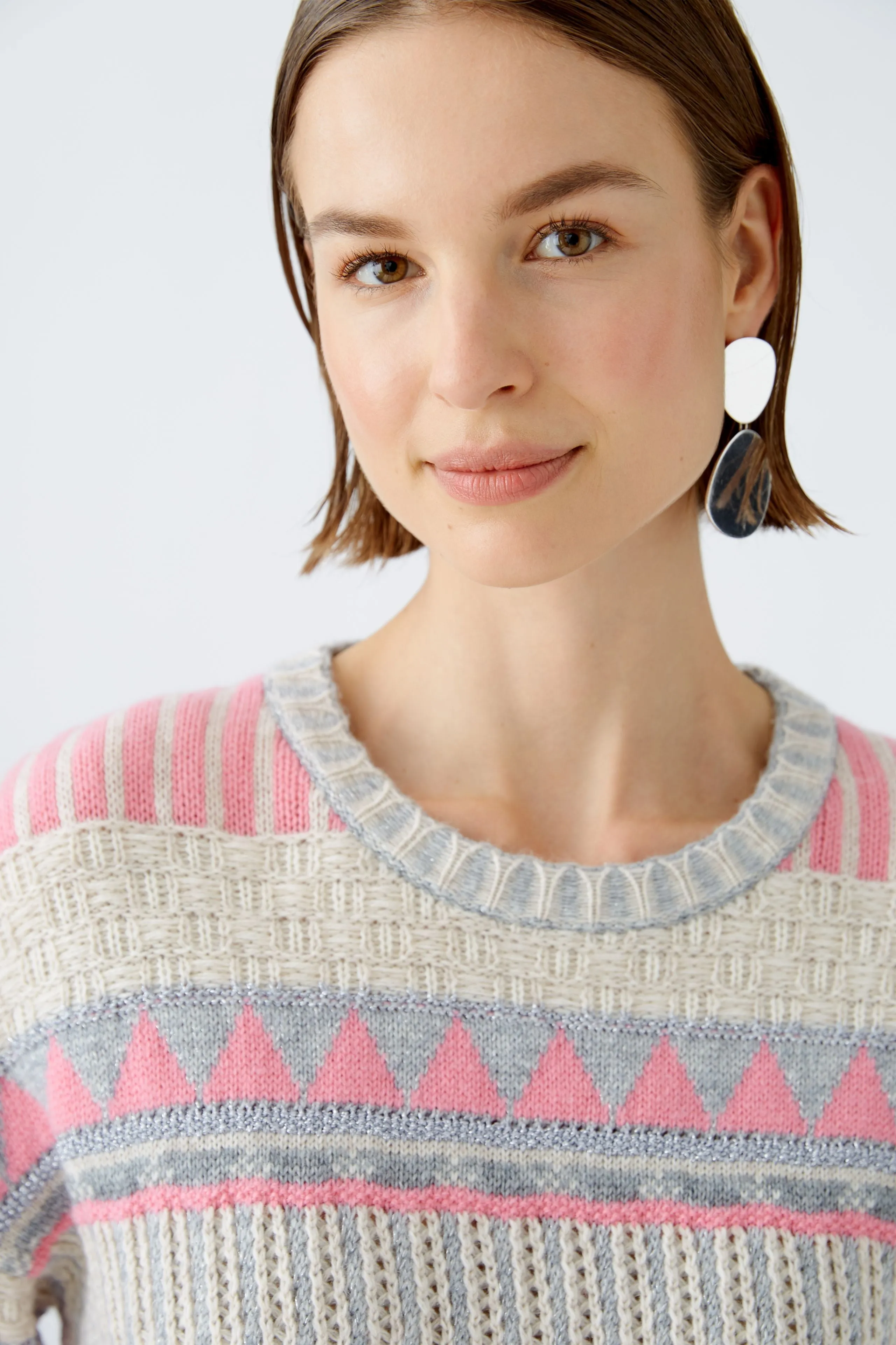 Oui Pink/Cream Aztec Print Jumper