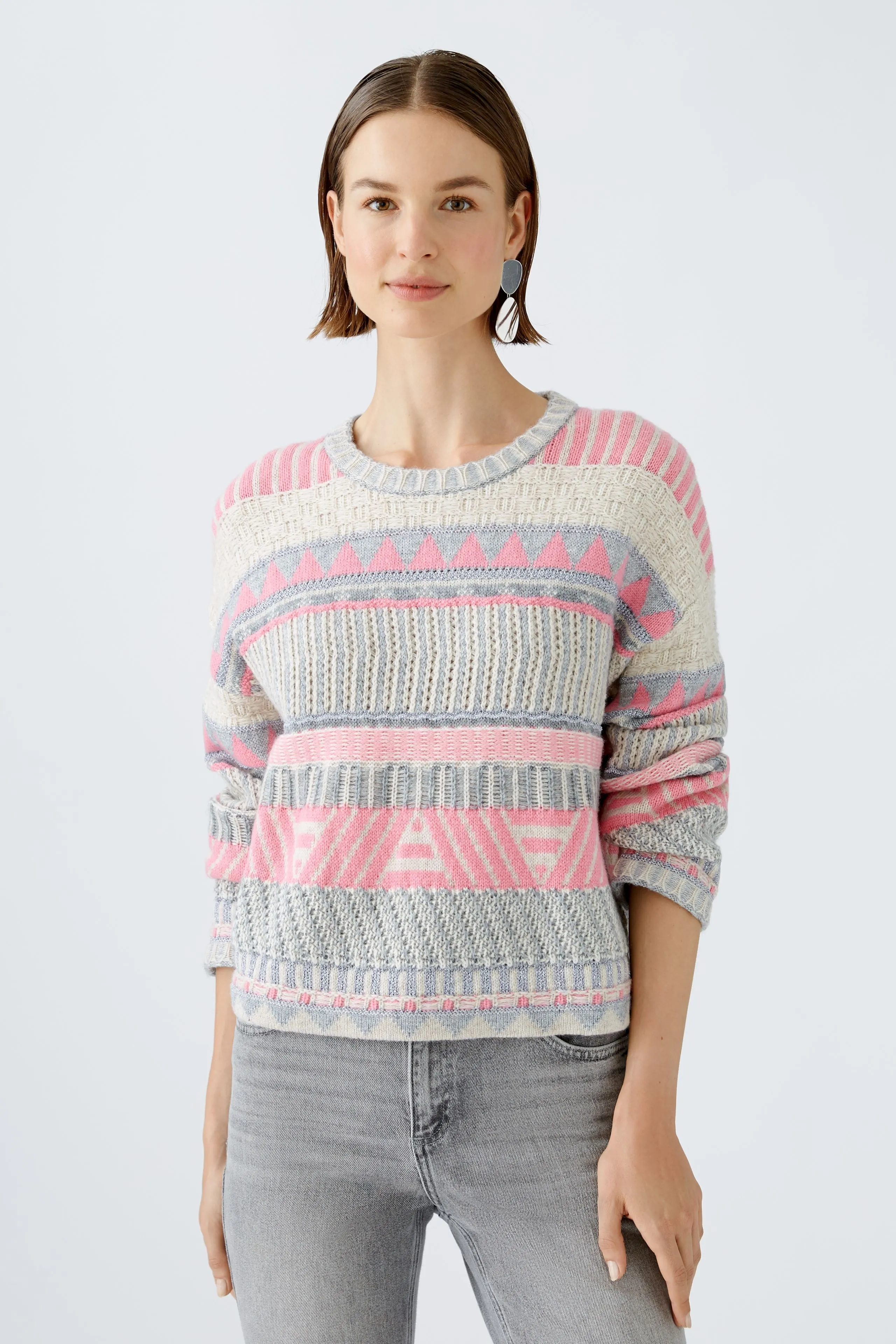 Oui Pink/Cream Aztec Print Jumper