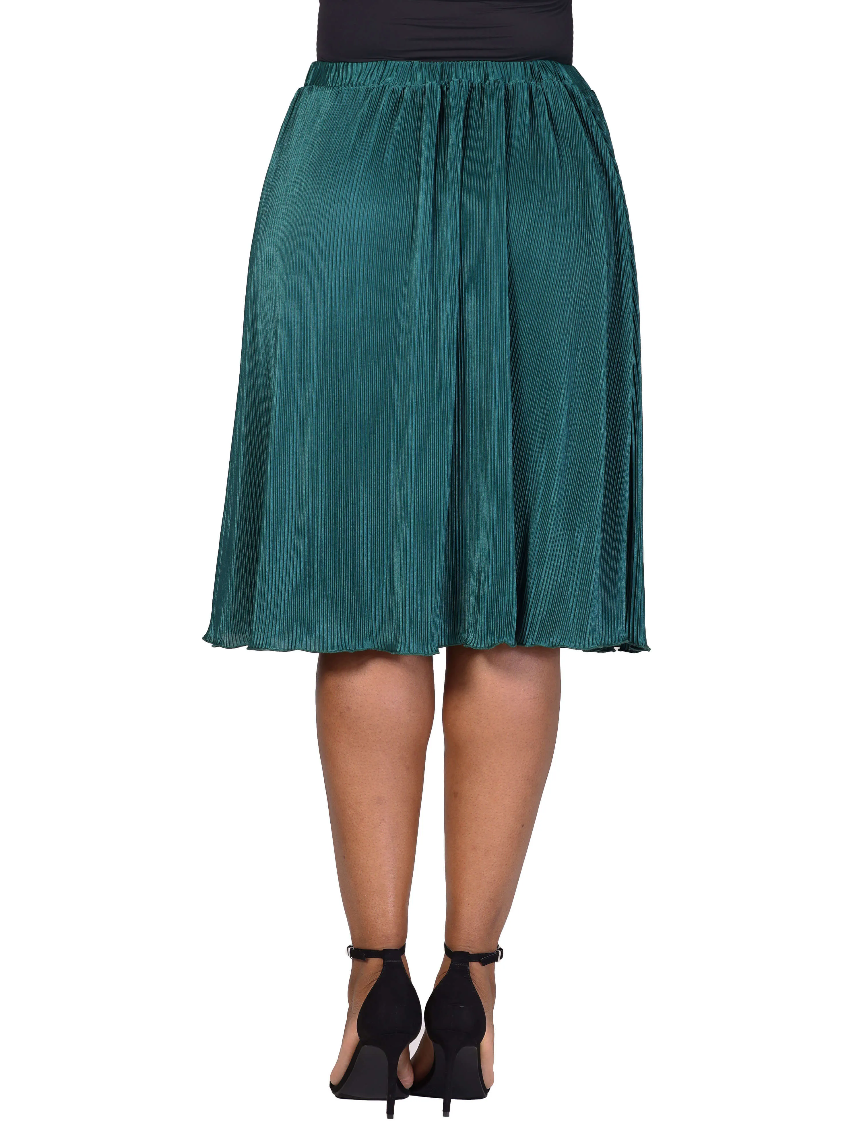 Plus Size Elegant Accordion Pleated Elastic Waistband Party Midi Skirt