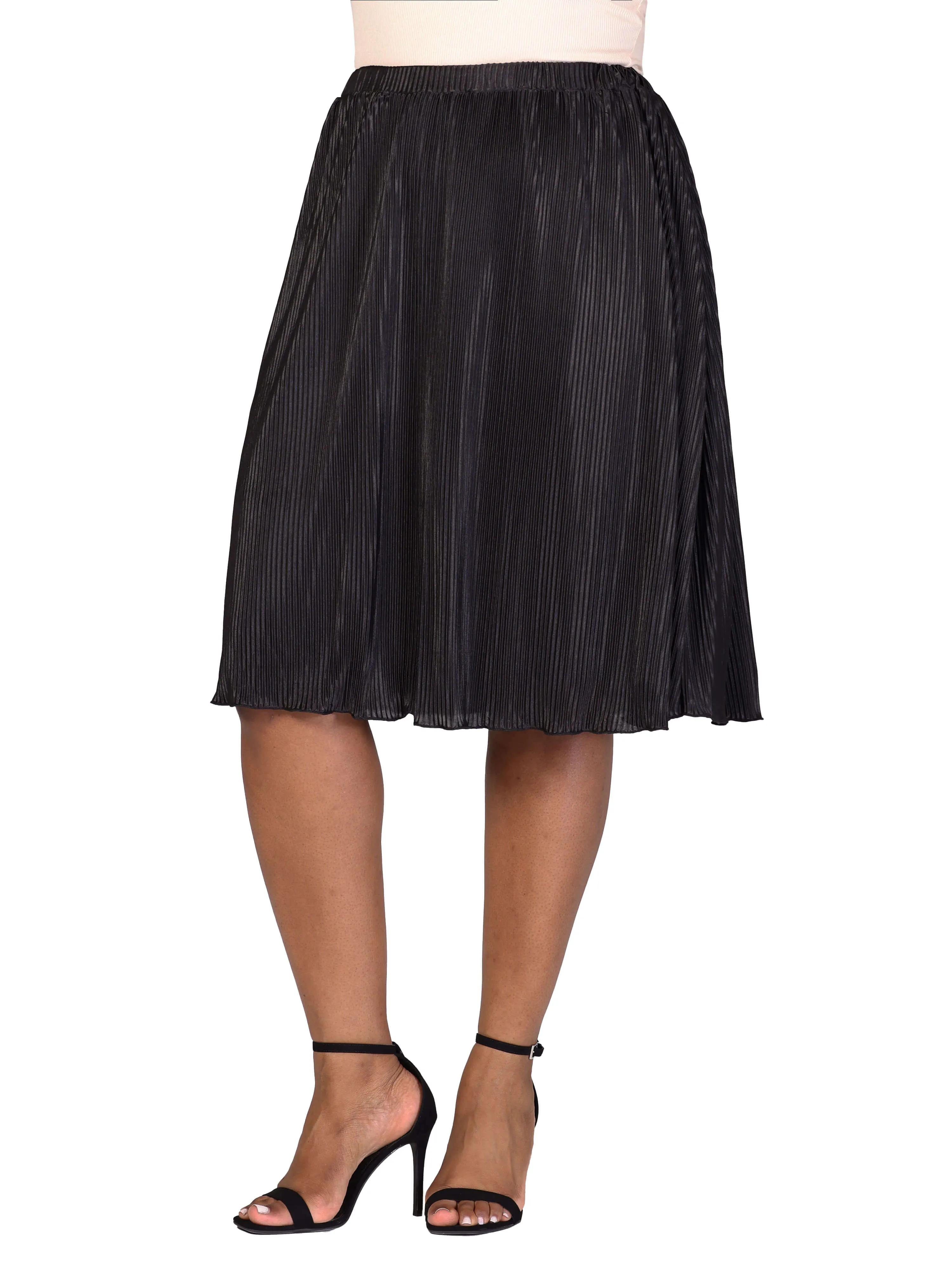 Plus Size Elegant Accordion Pleated Elastic Waistband Party Midi Skirt