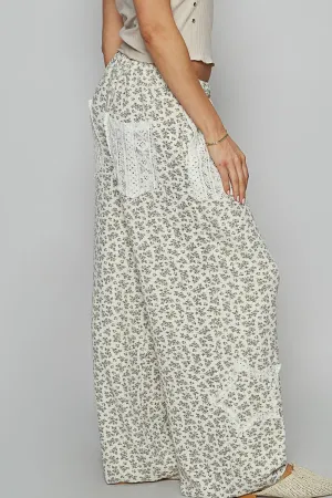 POL Clothing Ivory Floral Pants