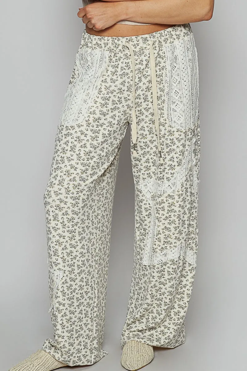 POL Clothing Ivory Floral Pants