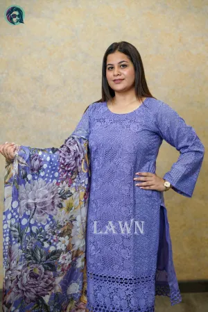 Purple Festive Lawn Pakistani Style Suit - 5-Star Elegant Design for Special Occasions