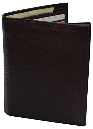 RFID Blocking Men's Bifold Hipster Center Flap Large Capacity Genuine Leather Wallet