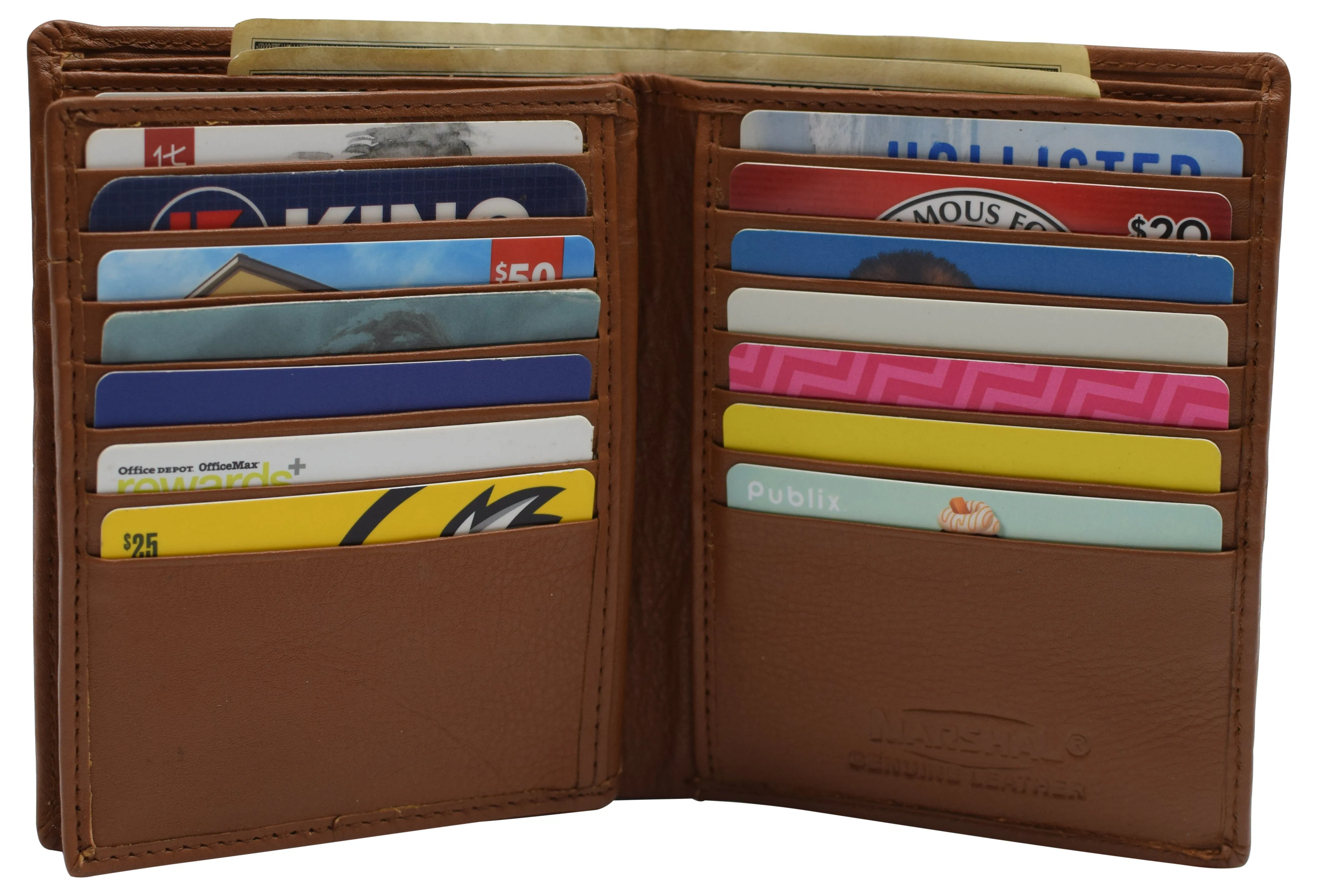 RFID Blocking Men's Bifold Hipster Center Flap Large Capacity Genuine Leather Wallet