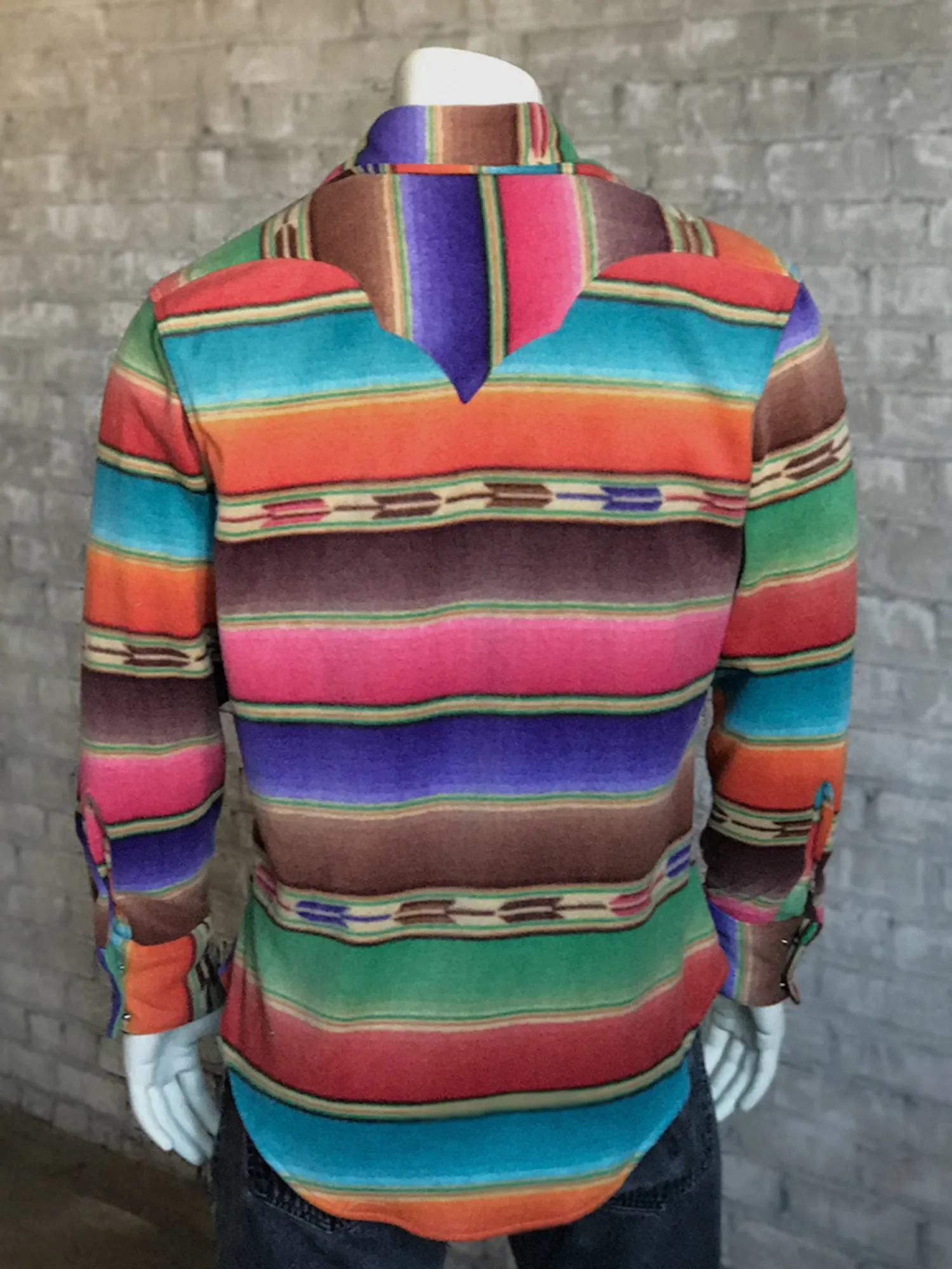 Rockmount Mens Multi-Color Fleece Native Pattern Fleece Stripe L/S Shirt