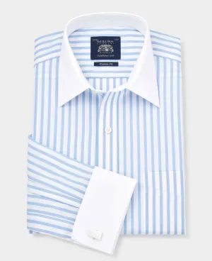 Sky Blue Stripe Classic Fit Contrast Collar Formal Shirt With White Collar & Cuffs