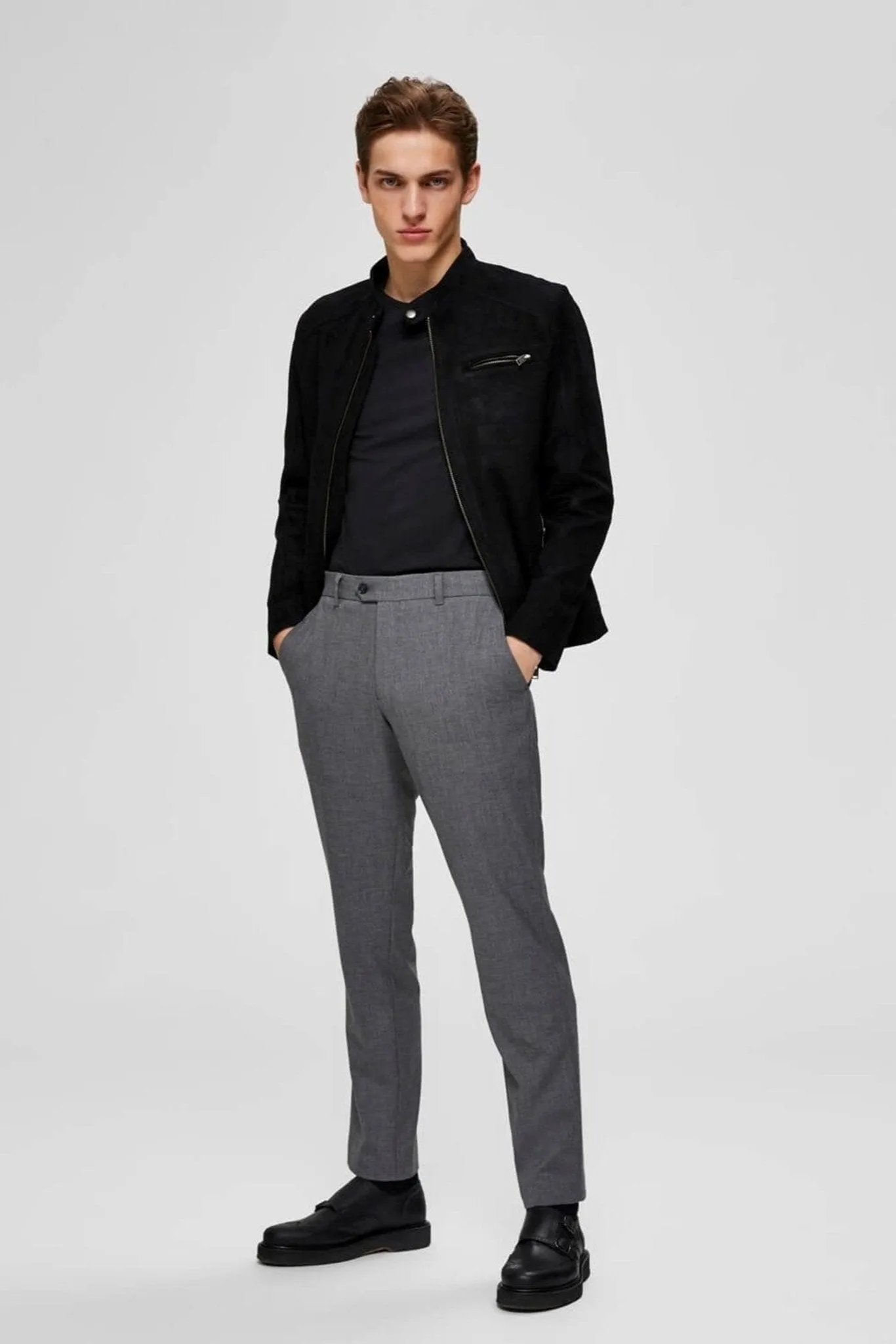 SLHSLIM-CARLO FLEX STRUC TROUSERS B NOOS - Grey Melange