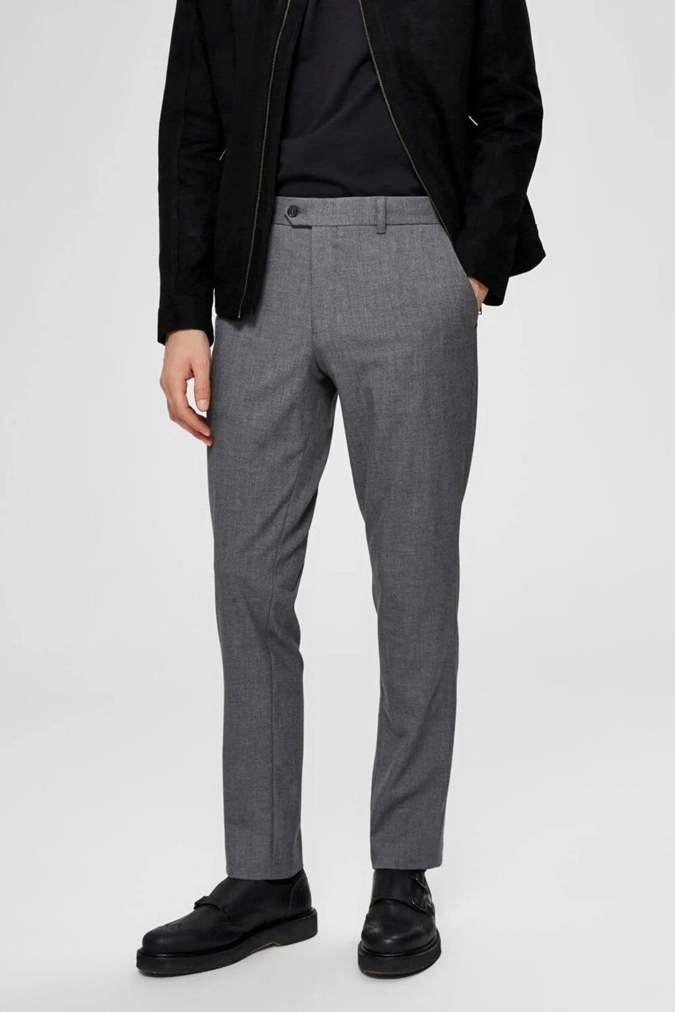 SLHSLIM-CARLO FLEX STRUC TROUSERS B NOOS - Grey Melange