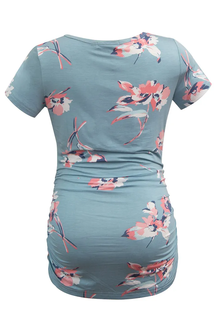 Smallshow Comfy Side Ruched Floral Maternity Tops