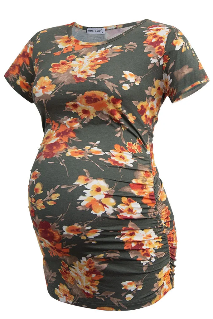 Smallshow Comfy Side Ruched Floral Maternity Tops