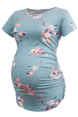 Smallshow Comfy Side Ruched Floral Maternity Tops