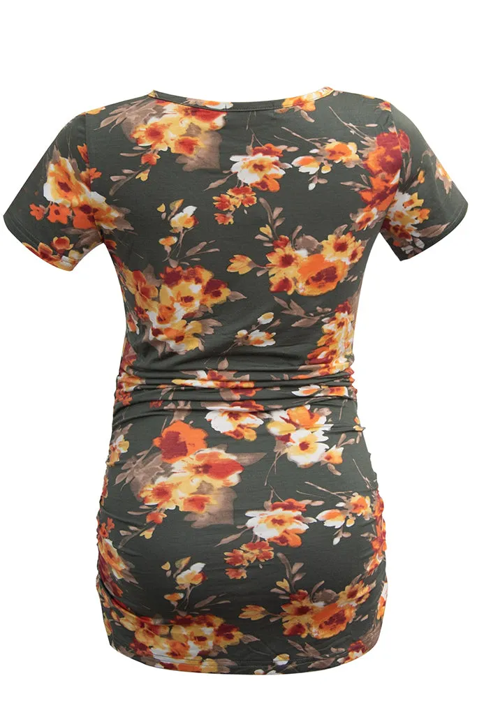 Smallshow Comfy Side Ruched Floral Maternity Tops