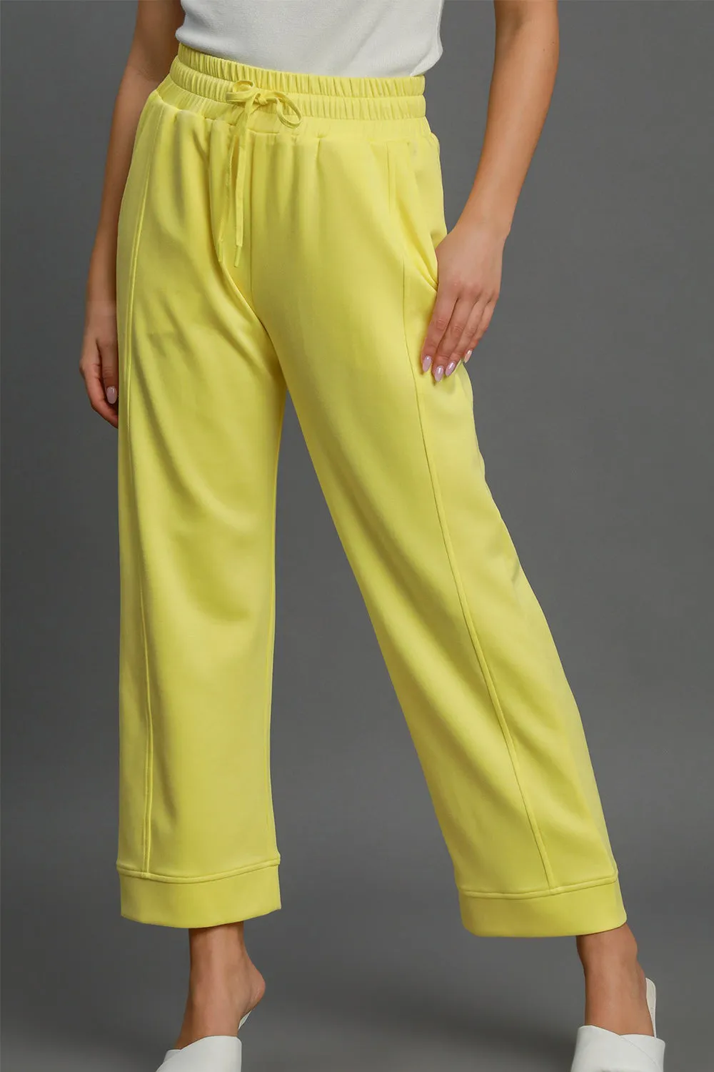 Umgee Drawstring Elastic Waist Wide Leg Pants