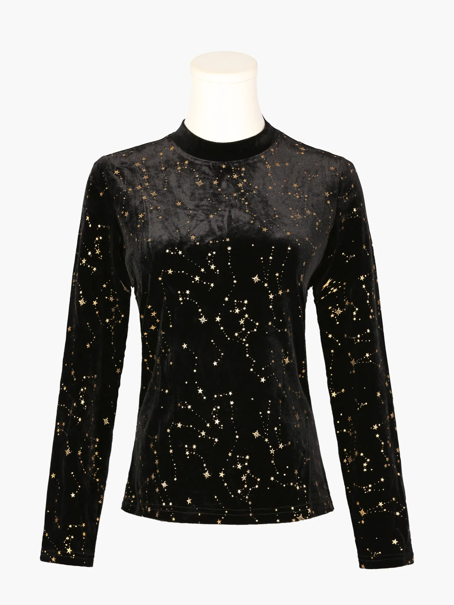 Velvet Blouse Stand Collar Long Sleeve Stars Tops