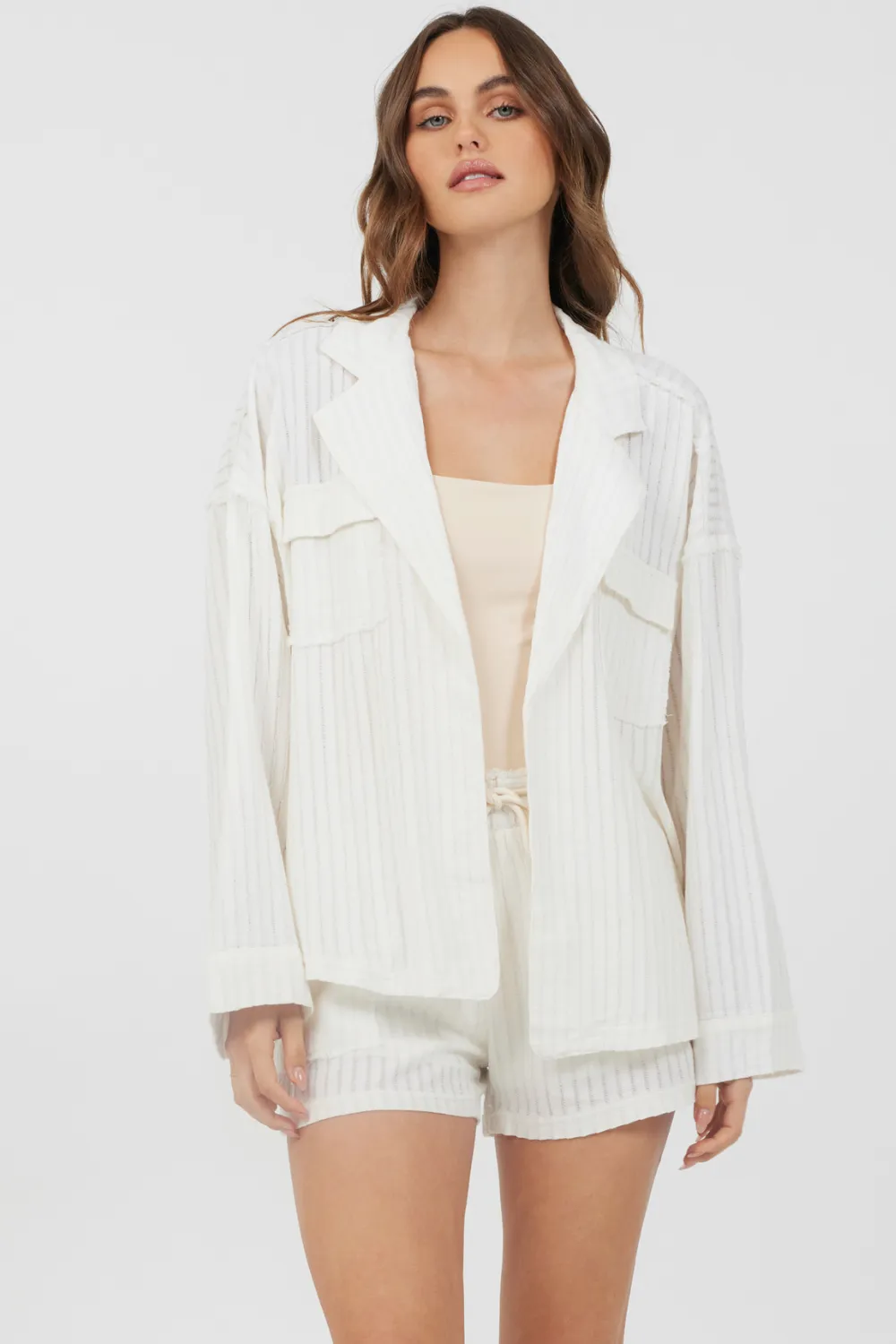 White Cotton Relaxed Blazer