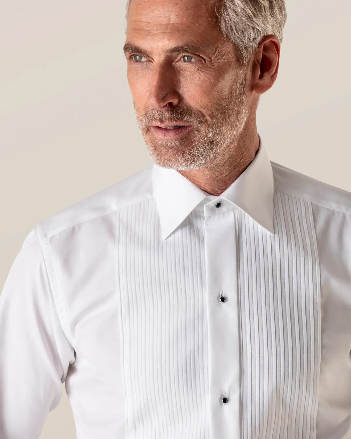 White Plissé Tuxedo Shirt- Classic Fit