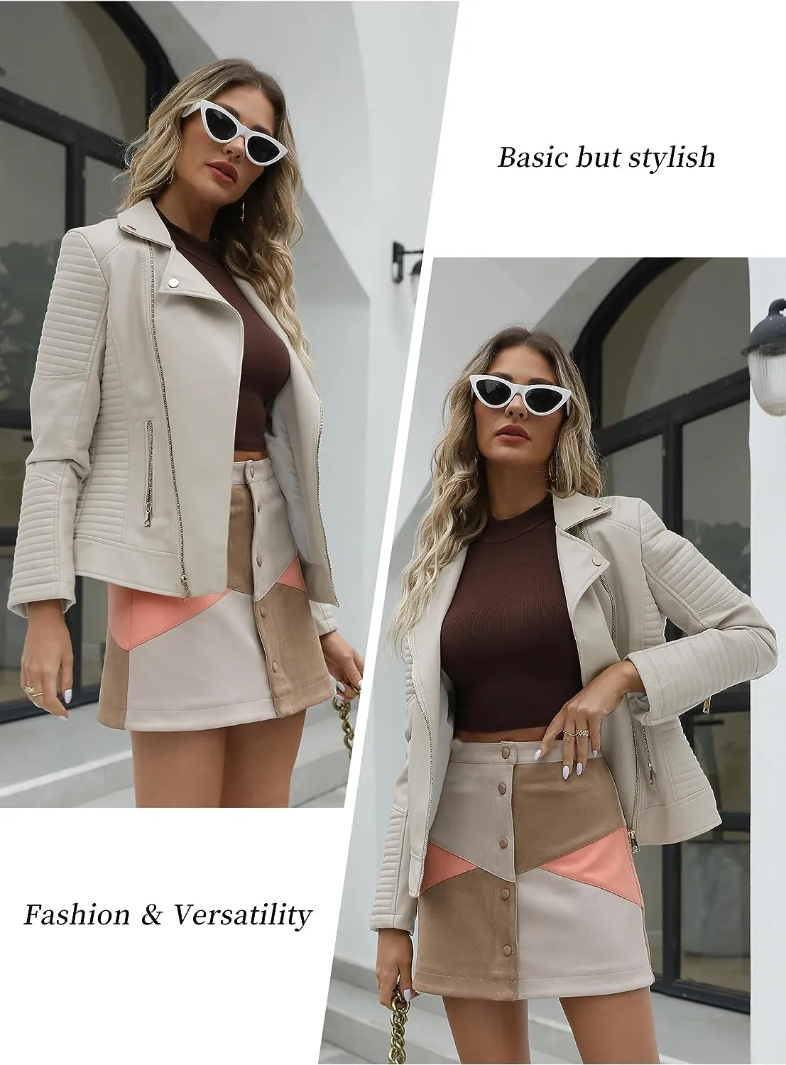 Women's Faux Leather Short Jacket - Fall/Winter Fashion Motorcycle Biker Casual Slim Bomber Coat