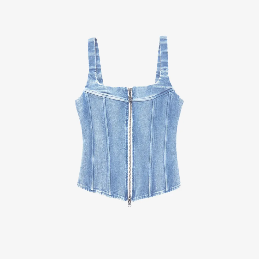 womens melody ehsani classic denim corset top (denim)