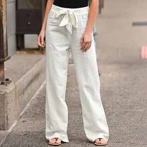 Women's Simple Comfortable Elastic Waist Linen Trousers Pants