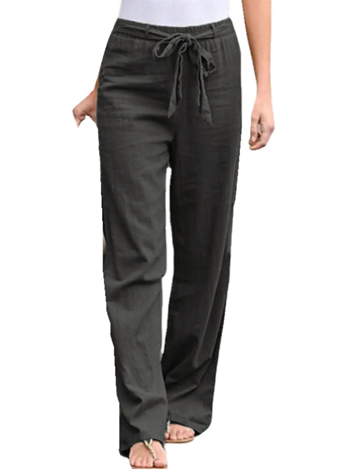 Women's Simple Comfortable Elastic Waist Linen Trousers Pants