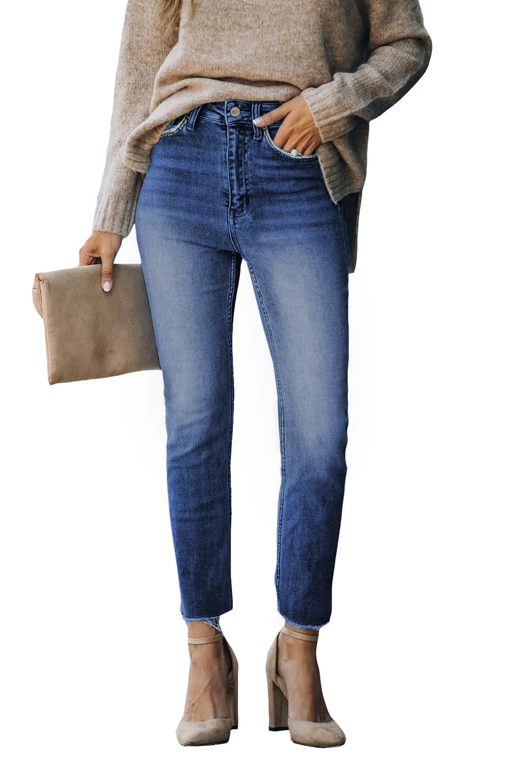 Womens Skinny Jeans High Waist Ankle Length Denim Pants