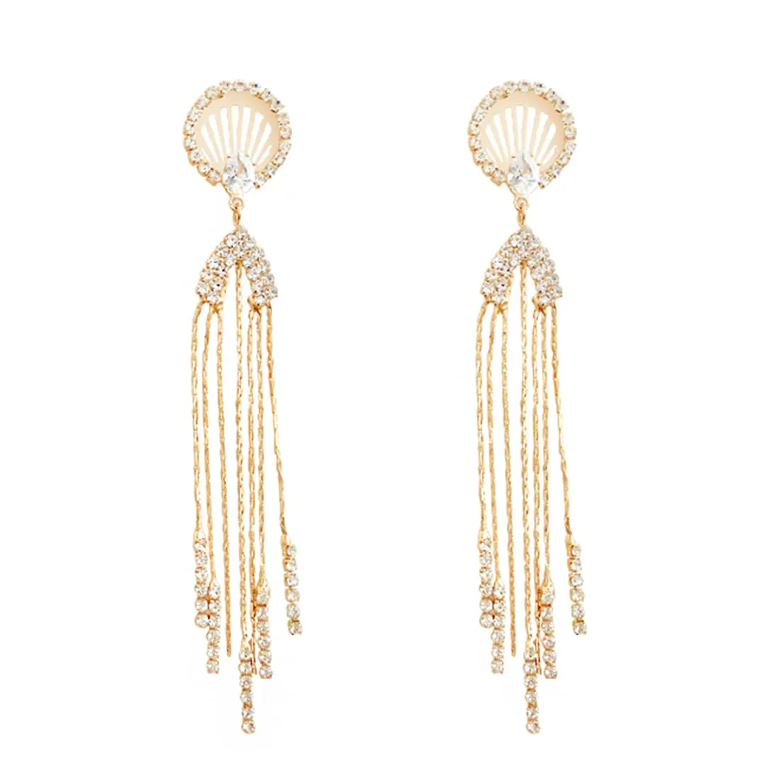 Yellow Chimes Earrings For Women Gold Tone Crystal Studded Long Chain Tassel Fringes Hanging Dangler Earrings For Women and Girls