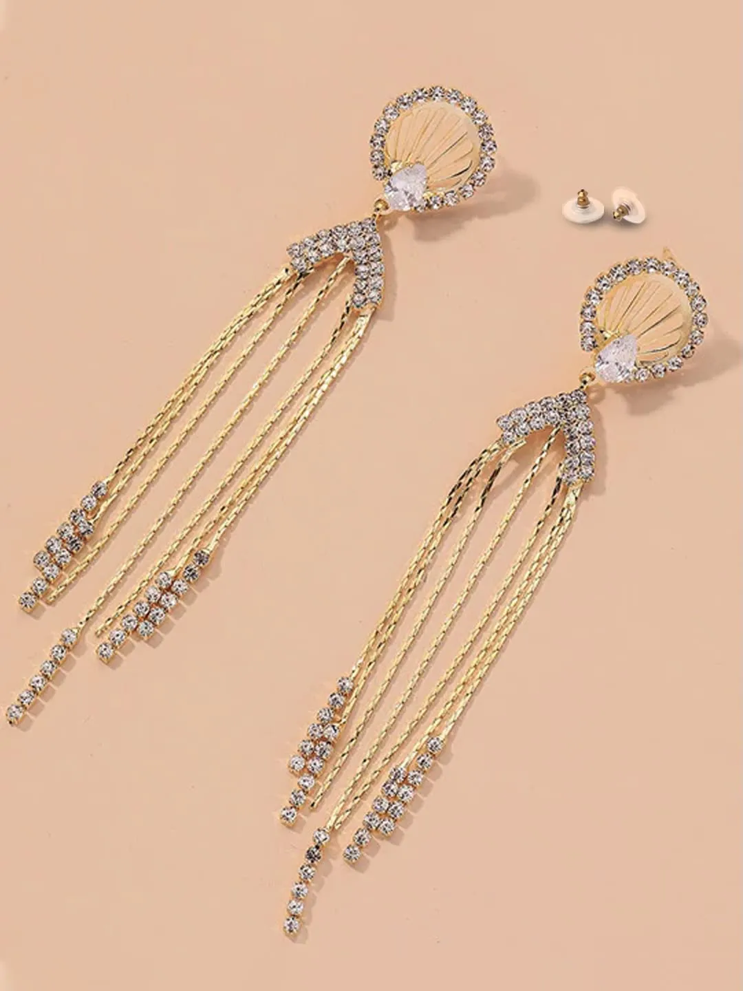 Yellow Chimes Earrings For Women Gold Tone Crystal Studded Long Chain Tassel Fringes Hanging Dangler Earrings For Women and Girls