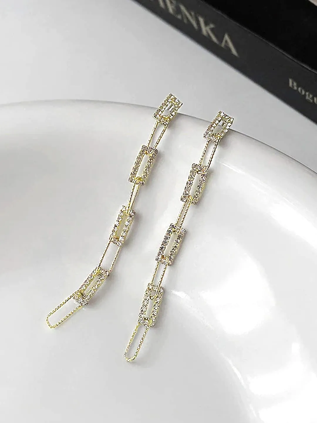 Yellow Chimes Earrings For Women Gold Tone Geometric Shape Interlink Chain Tassel Dangler Earrings For Women and Girls