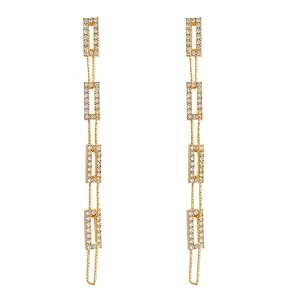 Yellow Chimes Earrings For Women Gold Tone Geometric Shape Interlink Chain Tassel Dangler Earrings For Women and Girls