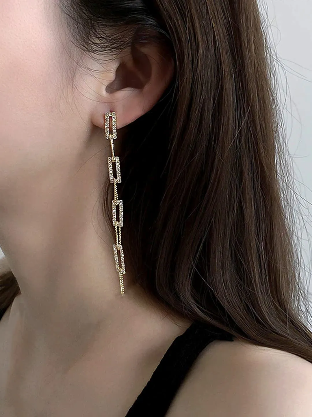 Yellow Chimes Earrings For Women Gold Tone Geometric Shape Interlink Chain Tassel Dangler Earrings For Women and Girls