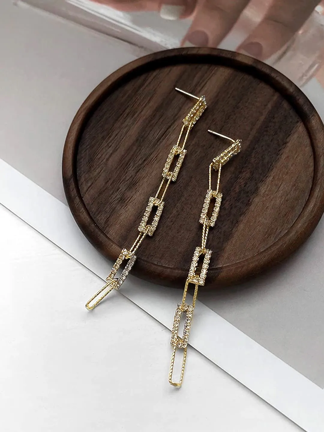 Yellow Chimes Earrings For Women Gold Tone Geometric Shape Interlink Chain Tassel Dangler Earrings For Women and Girls