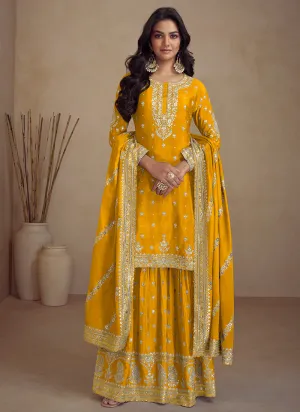 Yellow Embroidery Designer Sharara Suit