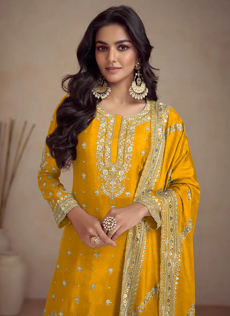 Yellow Embroidery Designer Sharara Suit