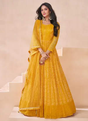 Yellow Wedding Embroidered Anarkali Gown Dress