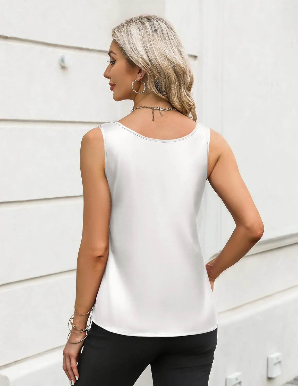 Zeagoo Silk Satin Tank Tops for Women Scoop Neck Sleeveless Tops