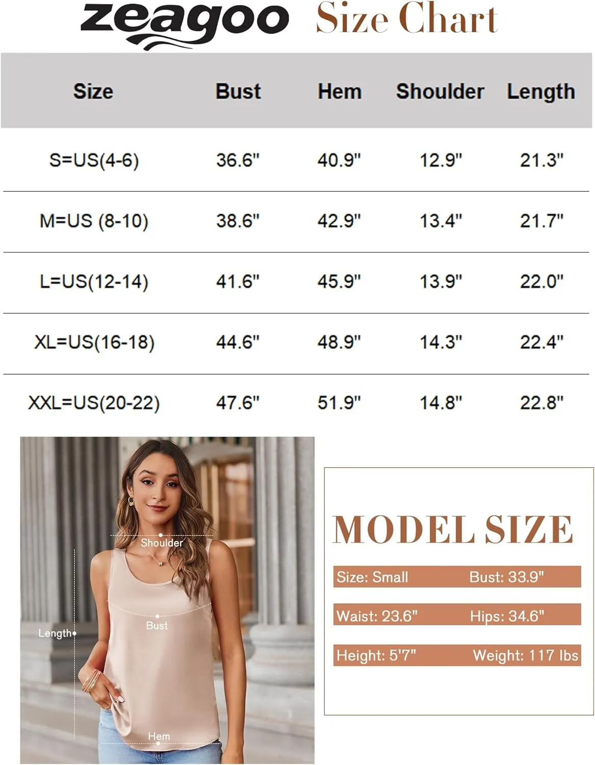 Zeagoo Silk Satin Tank Tops for Women Scoop Neck Sleeveless Tops