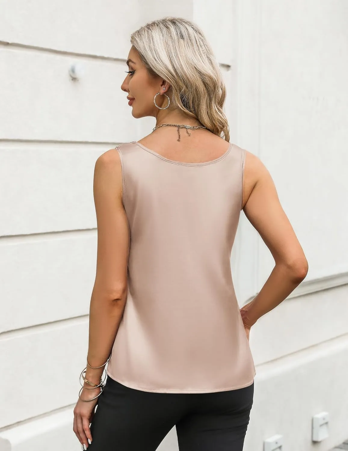 Zeagoo Silk Satin Tank Tops for Women Scoop Neck Sleeveless Tops