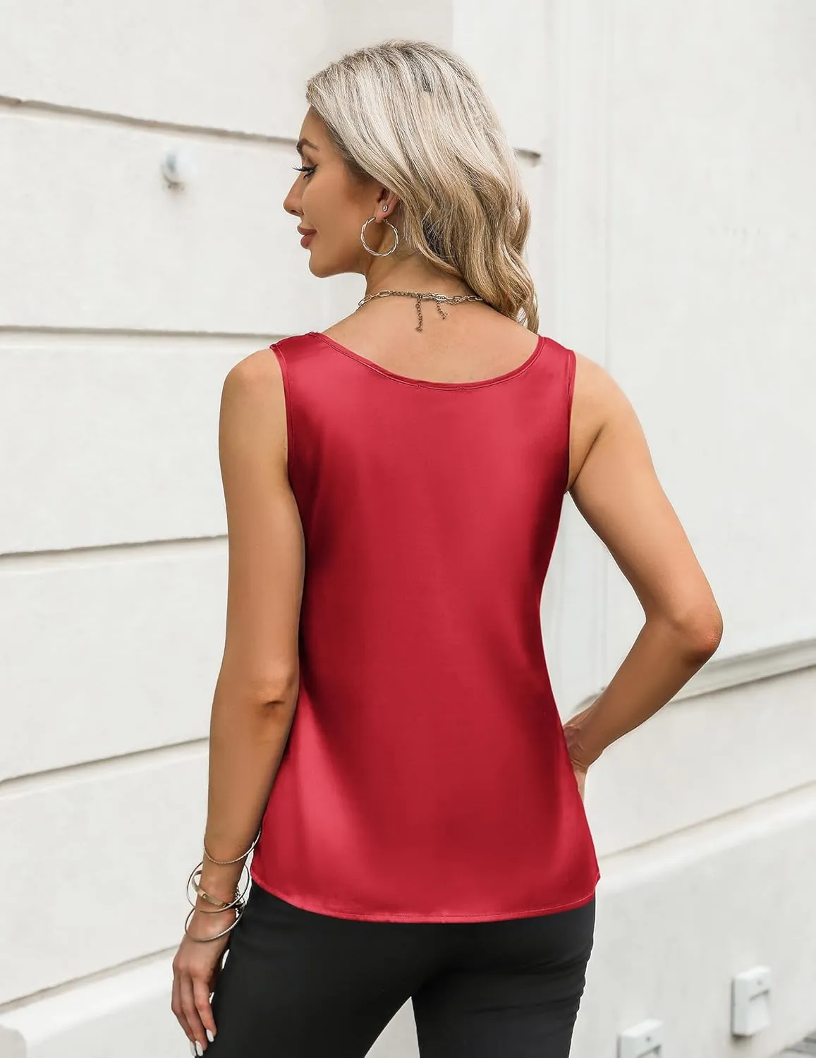 Zeagoo Silk Satin Tank Tops for Women Scoop Neck Sleeveless Tops