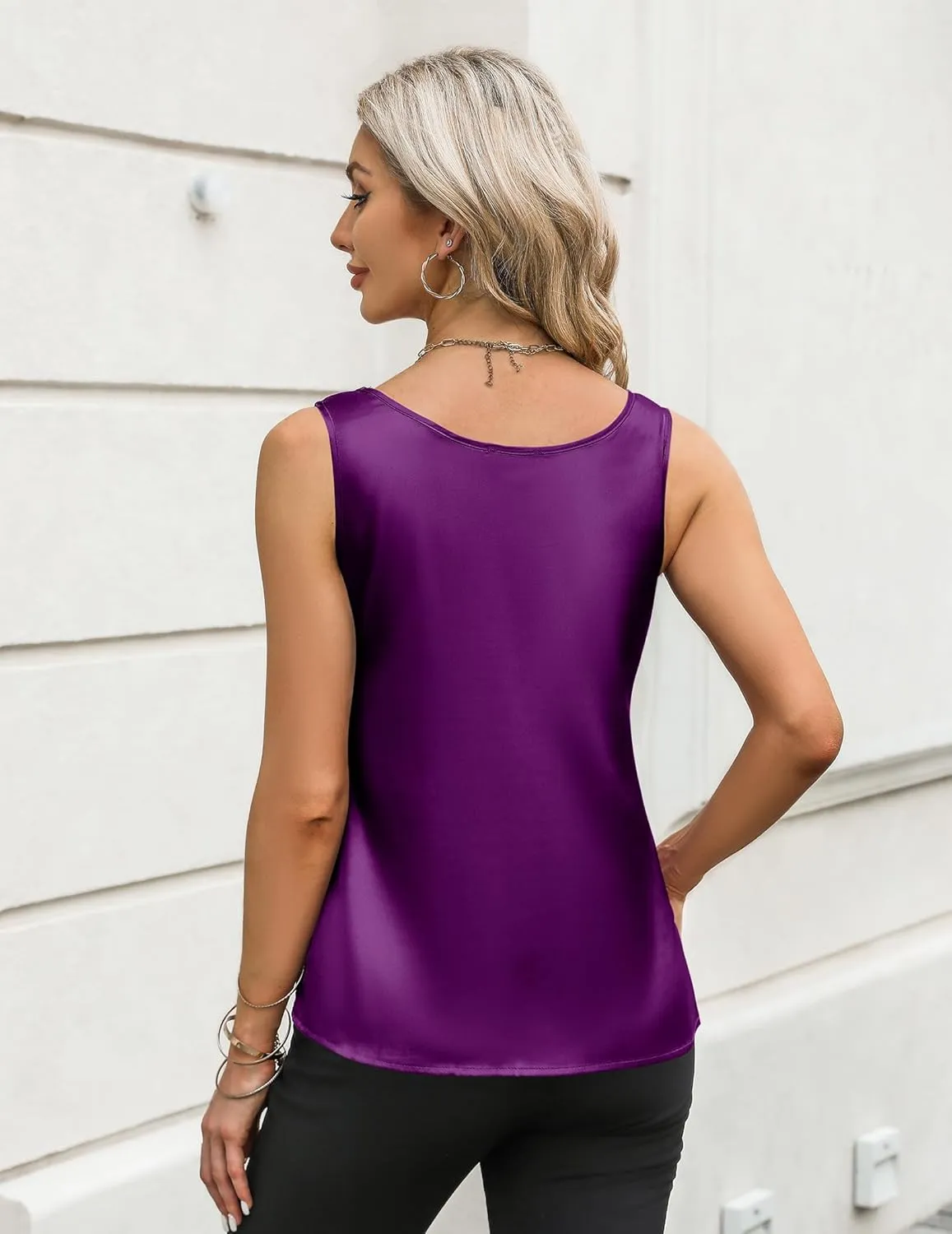 Zeagoo Silk Satin Tank Tops for Women Scoop Neck Sleeveless Tops